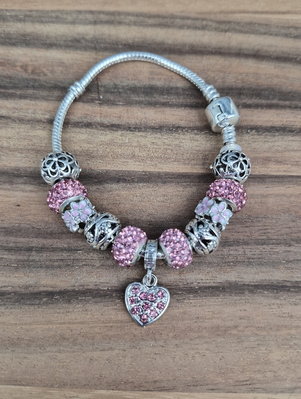 Stunning! Pink & Silver Crystal Charm Bracelet, Approx 7"L, NWOT